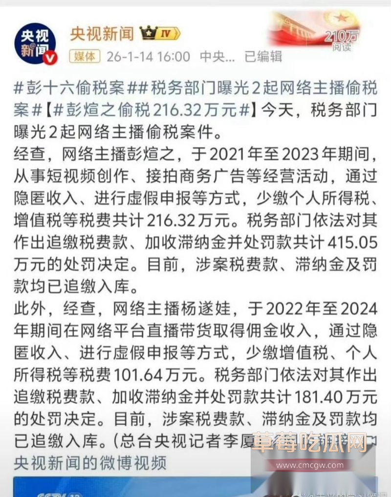 彭十六偷税漏税彻底塌房4 彭十六偷税漏税彻底塌房4